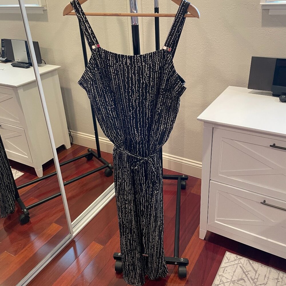 WHBM Black and White Pattered Midi Sundress with Tie Belt